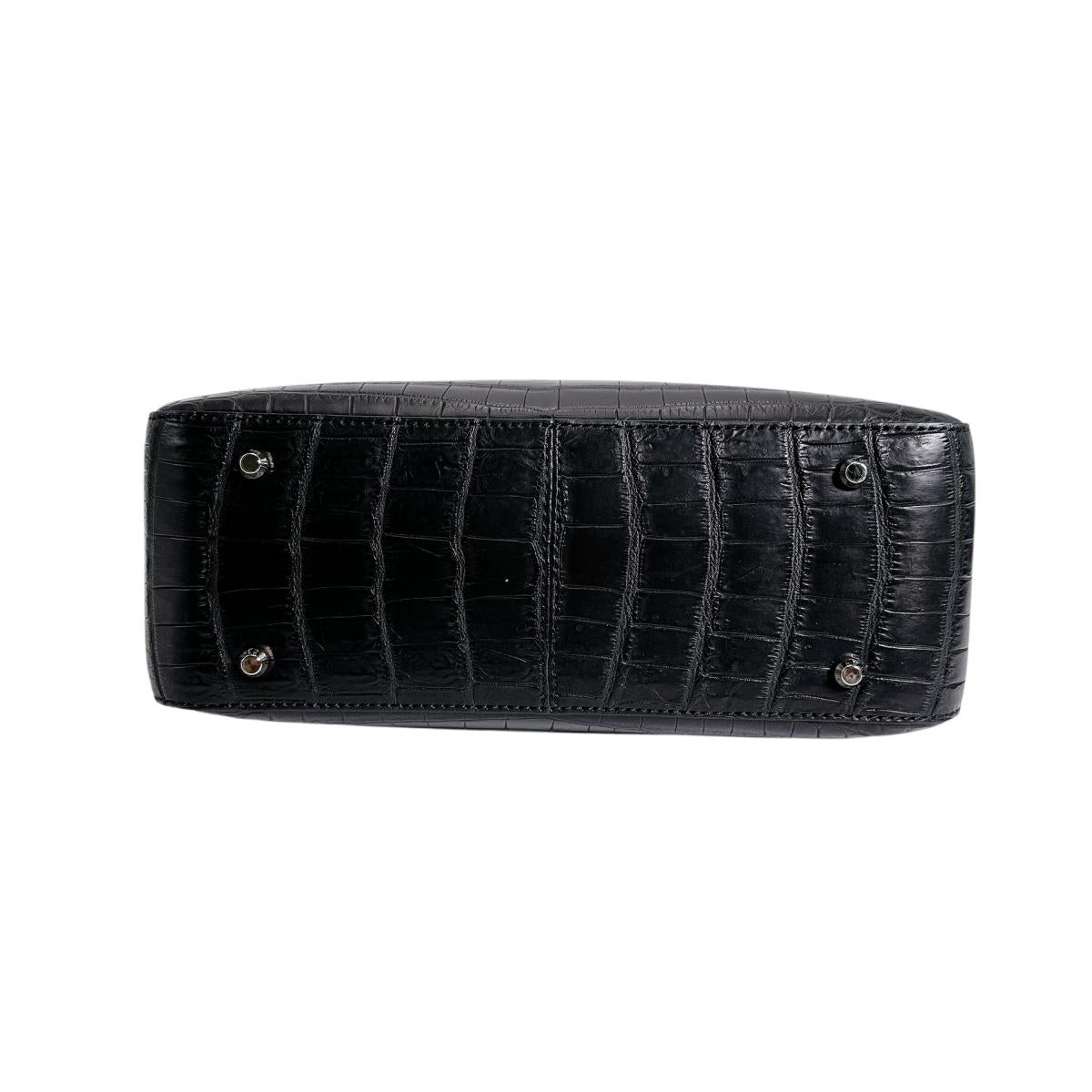 クロコダイル CROCODILE ハンドバッグ
 2WAYショルダーバッグ カードケース付 斜め掛け クロコダイル WYA-532015 ブラック 【SS】
 【中古】