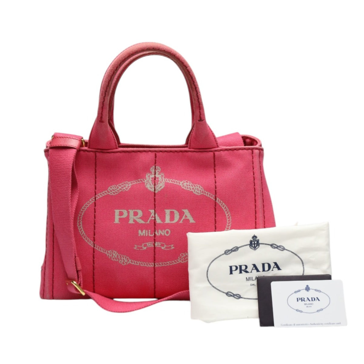 プラダ PRADA トートバッグ
 ハンドバック カナパ カナパミニトート キャンバス 1BG439 ピンク 【SS】
 【中古】