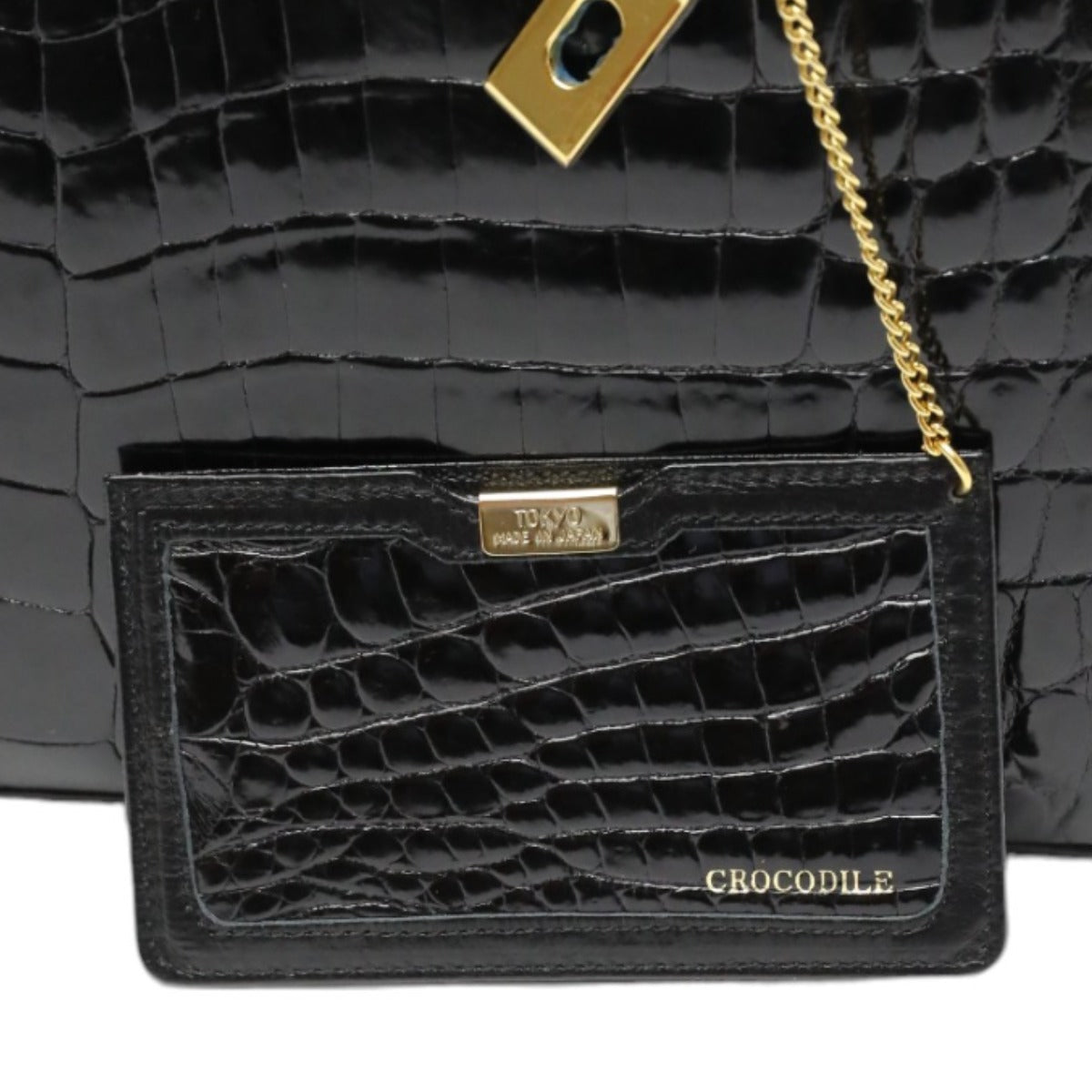 Crocodile handbag
 Handbag Key Turn Lock Shining Crocodile Black [SS]
 【second hand】 