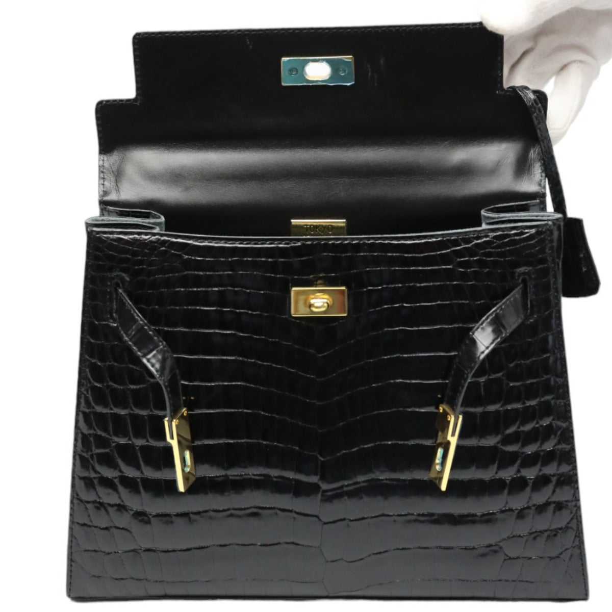 Crocodile handbag
 Handbag Key Turn Lock Shining Crocodile Black [SS]
 【second hand】 