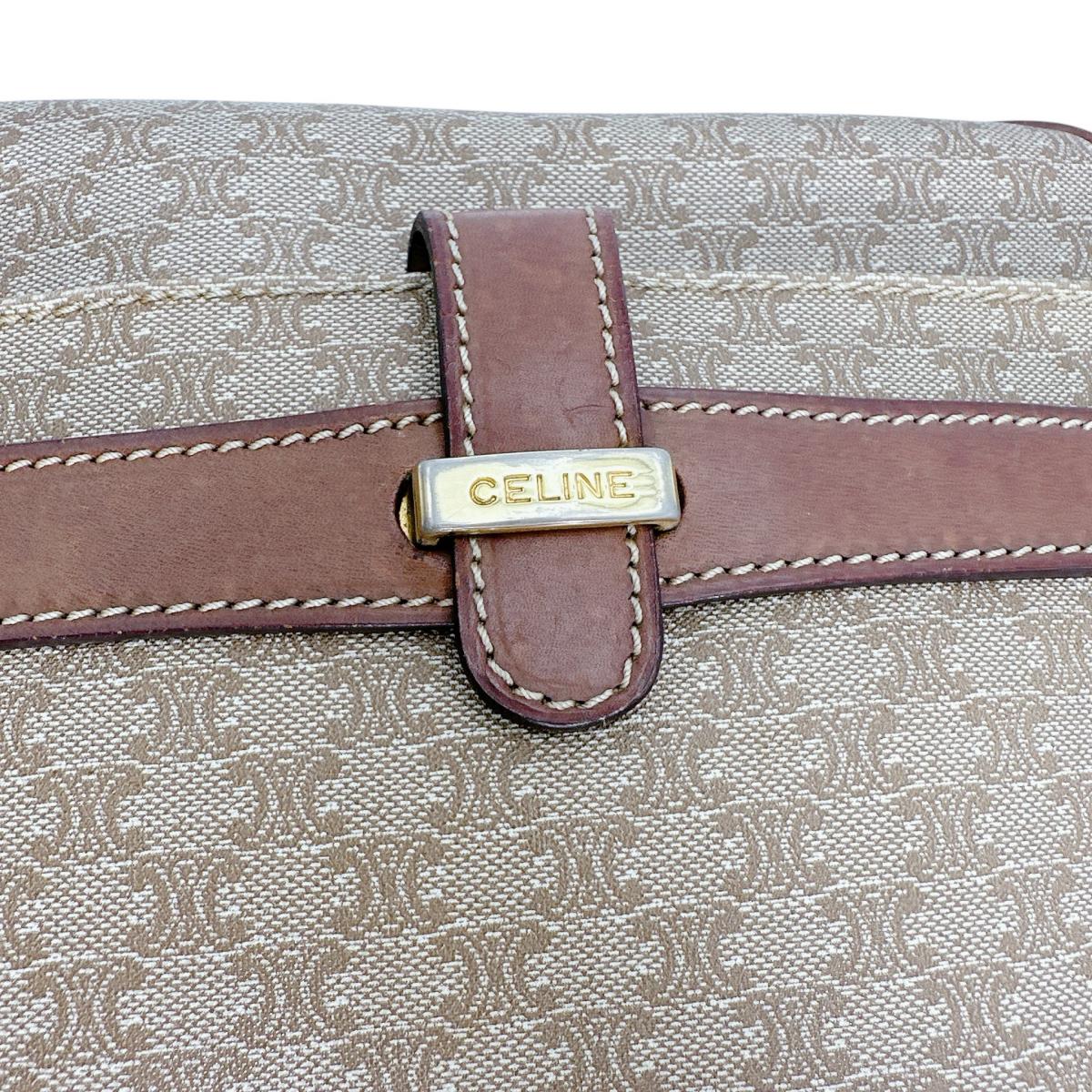 セリーヌ CELINE ショルダーバッグ
 マカダム ブラゾンロゴ PVC×レザー　 ブラウン 【SS】
 【中古】
