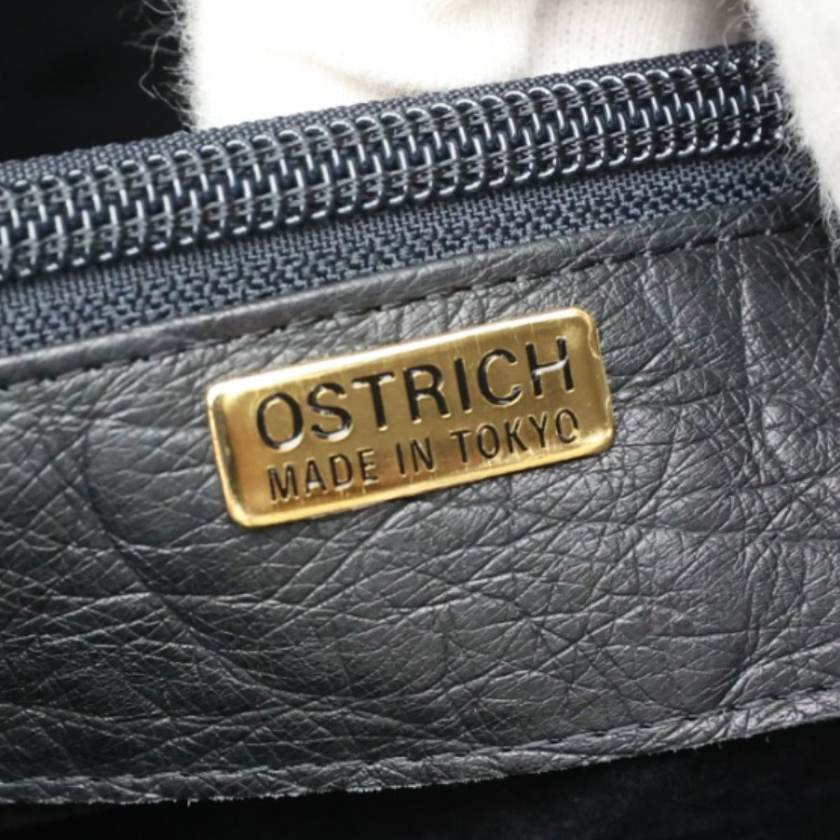 オーストリッチ ostrich ハンドバッグ
 ハンドバッグ 黒×GP フルポイント オーストリッチ ブラック 【SS】
 【中古】