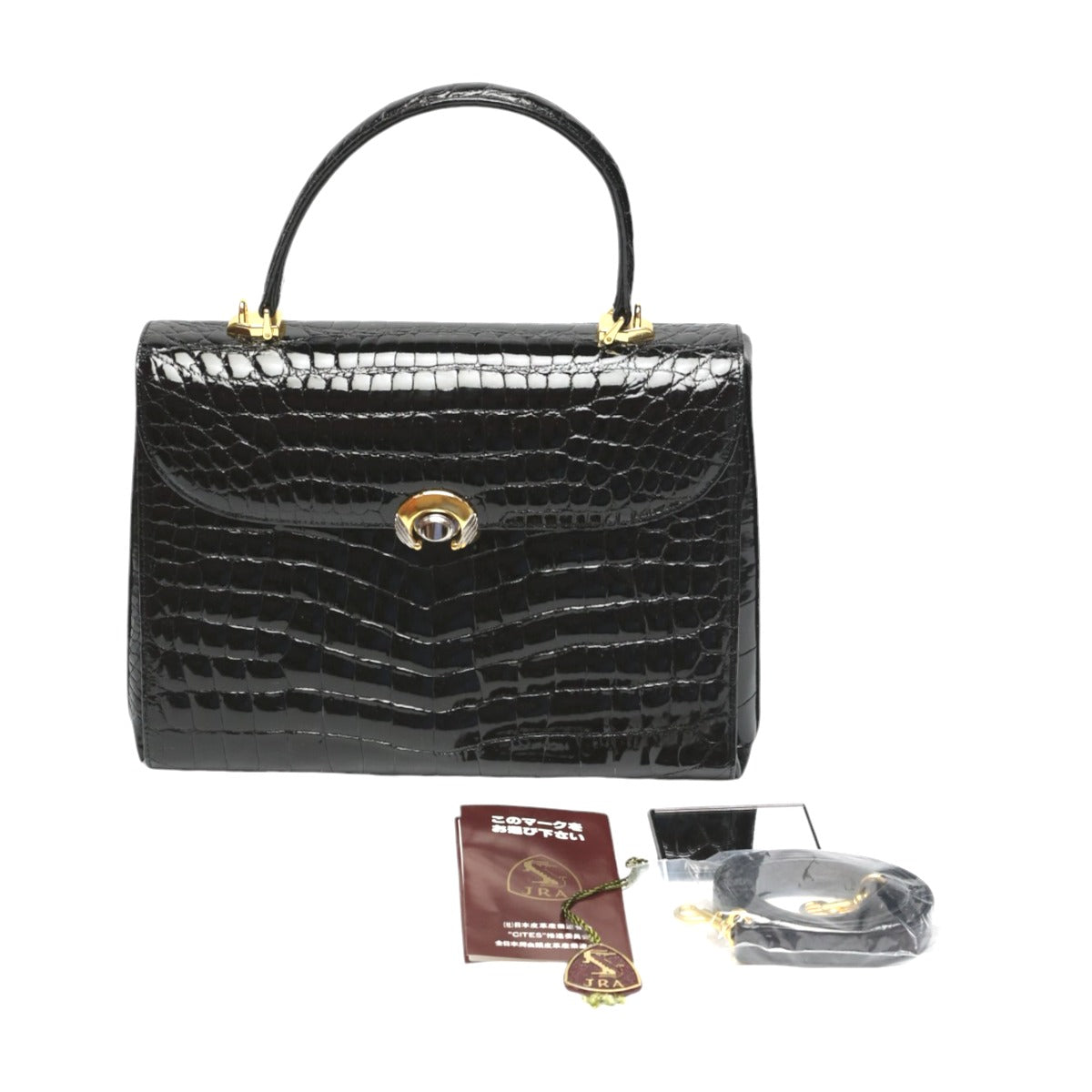 クロコダイル CROCODILE ハンドバッグ
 ショルダーバッグ JRA 2WAYバッグ クロコダイル ブラック 【SS】
 【中古】
