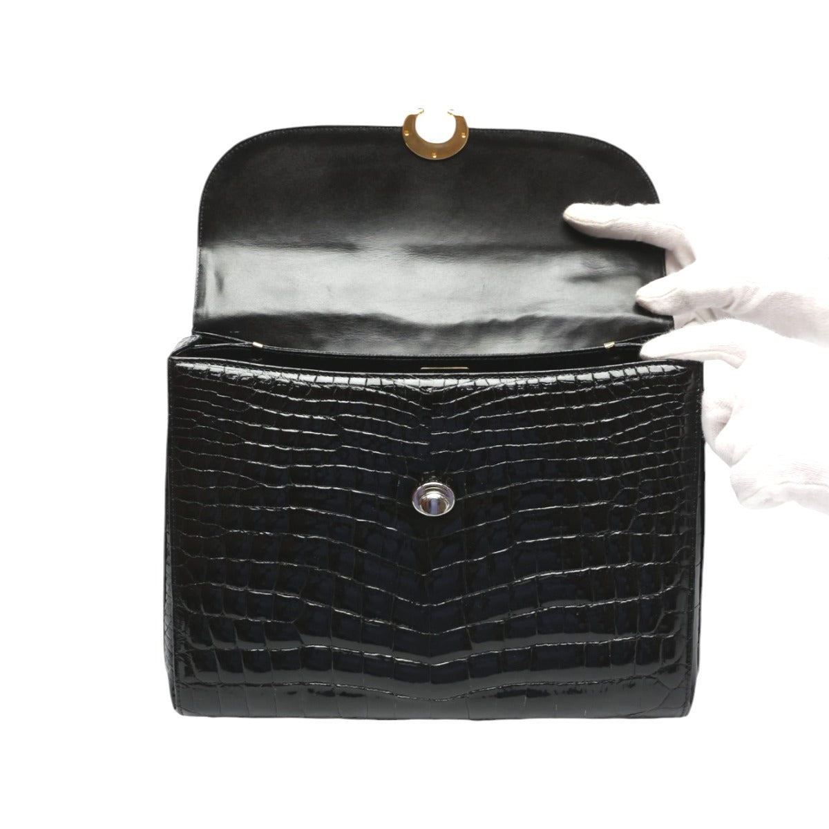 クロコダイル CROCODILE ハンドバッグ
 ショルダーバッグ JRA 2WAYバッグ クロコダイル ブラック 【SS】
 【中古】