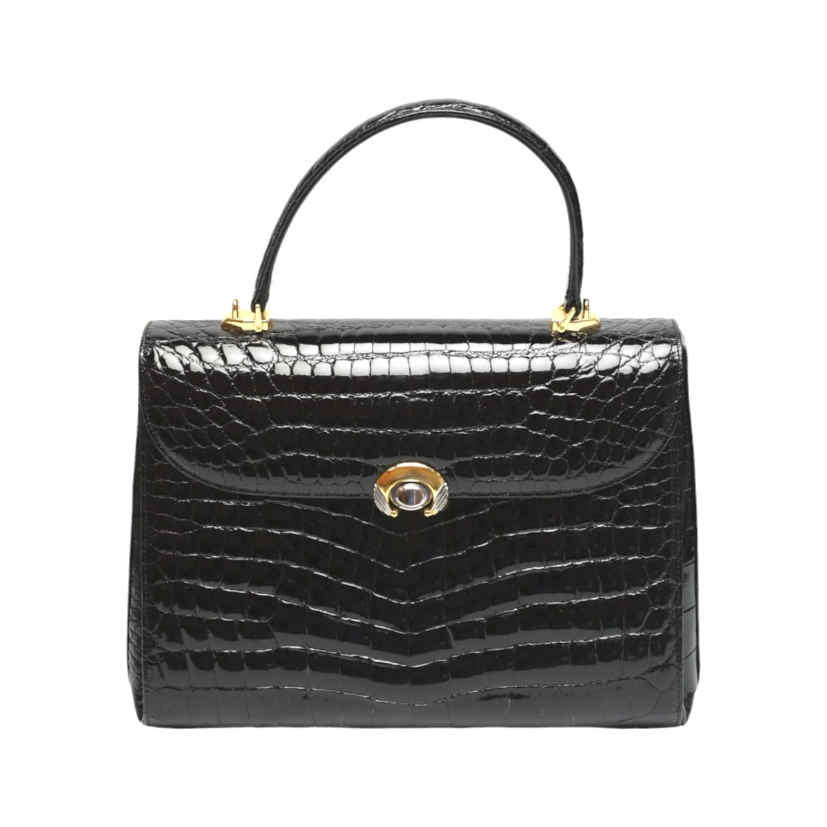 クロコダイル CROCODILE ハンドバッグ
 ショルダーバッグ JRA 2WAYバッグ クロコダイル ブラック 【SS】
 【中古】