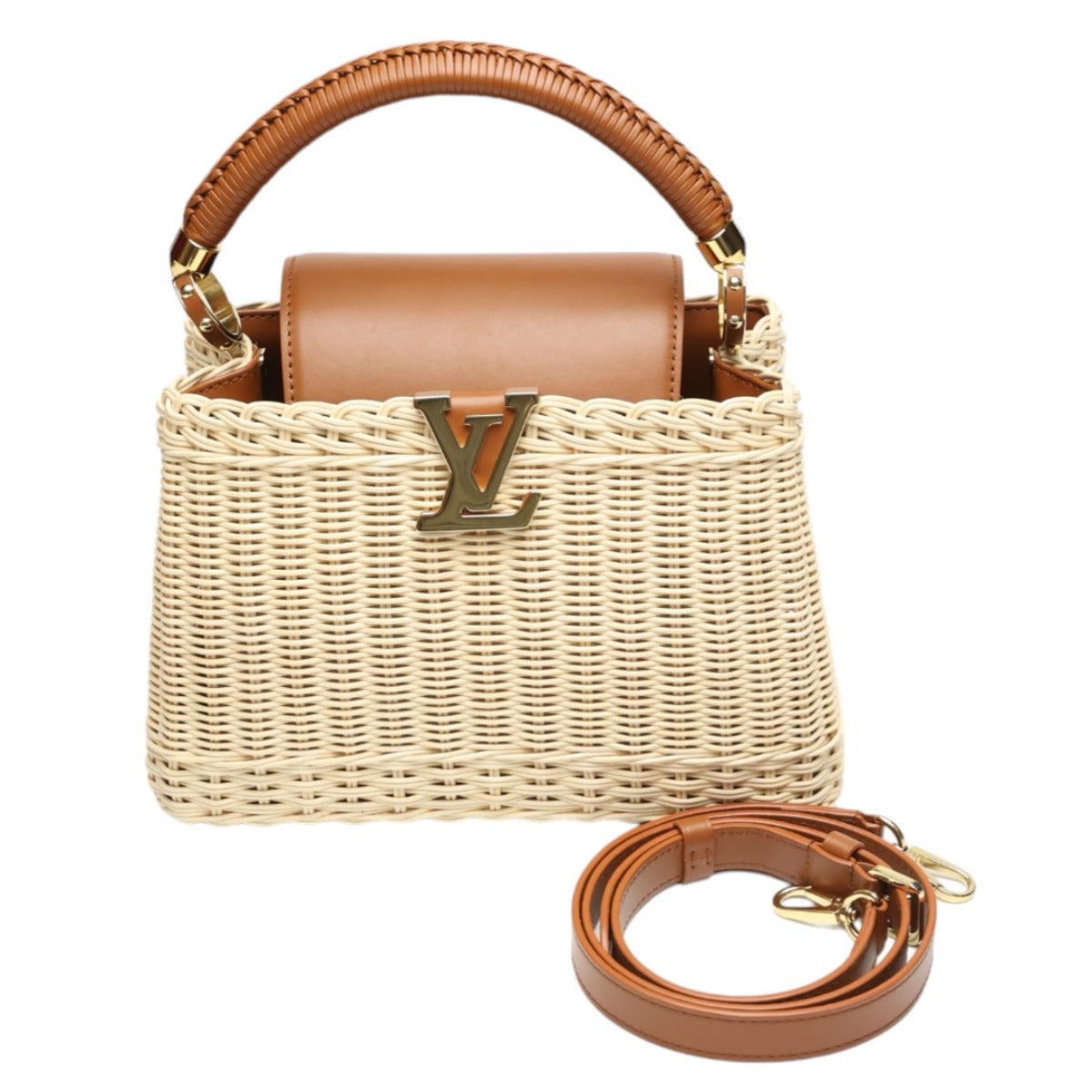 ルイヴィトン LOUIS VUITTON ショルダーバッグ
 ハンドバッグ カプシーヌBB レザー×ラタン レザー M22173 ブラウン×ベージュ LV
 【中古】