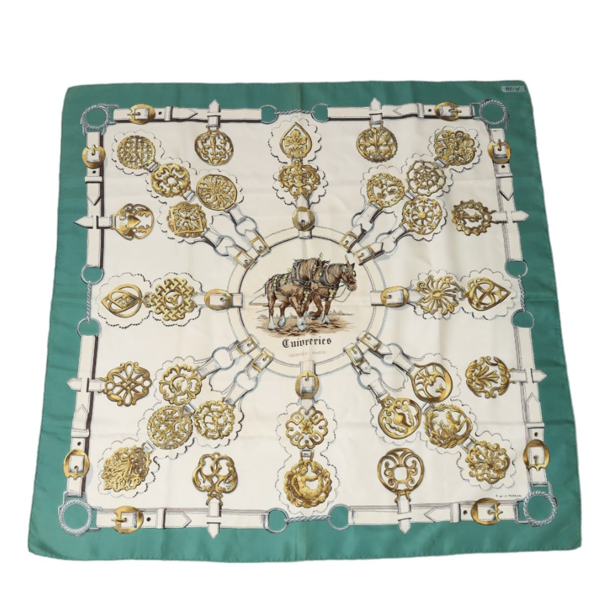 HERMES Scarf
 Scarf Horse Carre 90 F.de.LA PERRIERE Silk Green [SS]
 【second hand】 