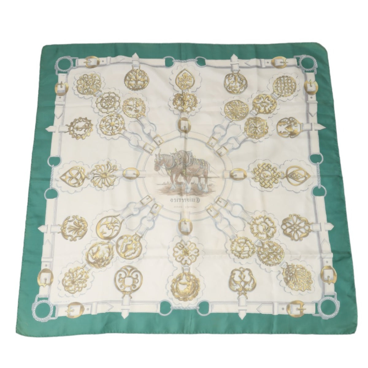 HERMES Scarf
 Scarf Horse Carre 90 F.de.LA PERRIERE Silk Green [SS]
 【second hand】 