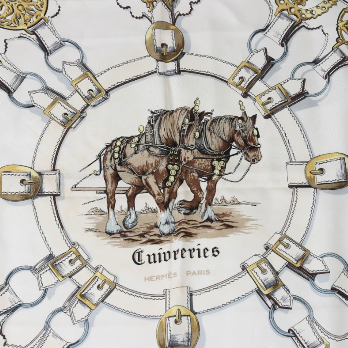 HERMES Scarf
 Scarf Horse Carre 90 F.de.LA PERRIERE Silk Green [SS]
 【second hand】 