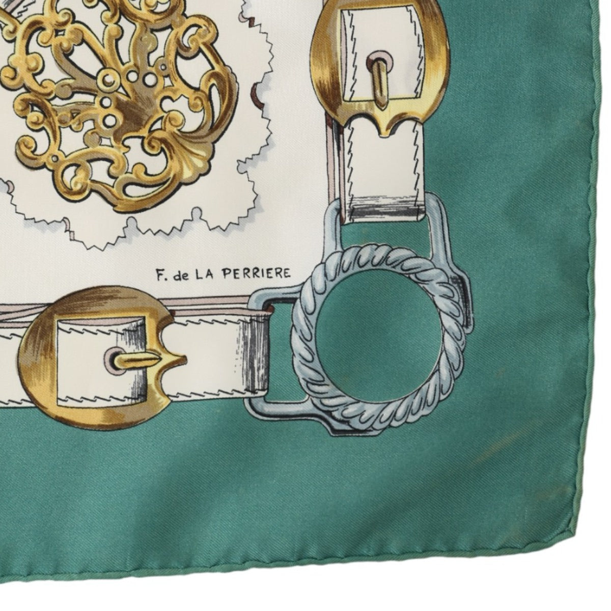 HERMES Scarf
 Scarf Horse Carre 90 F.de.LA PERRIERE Silk Green [SS]
 【second hand】 