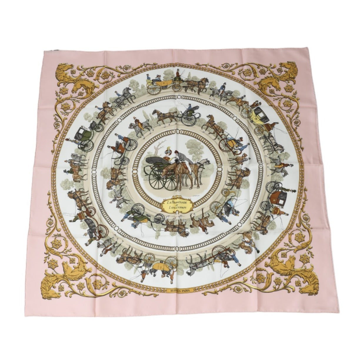 HERMES Scarf
 Scarf Carriage Carre 90 Walk to Longchamp Silk Pink [SS]
 【second hand】 