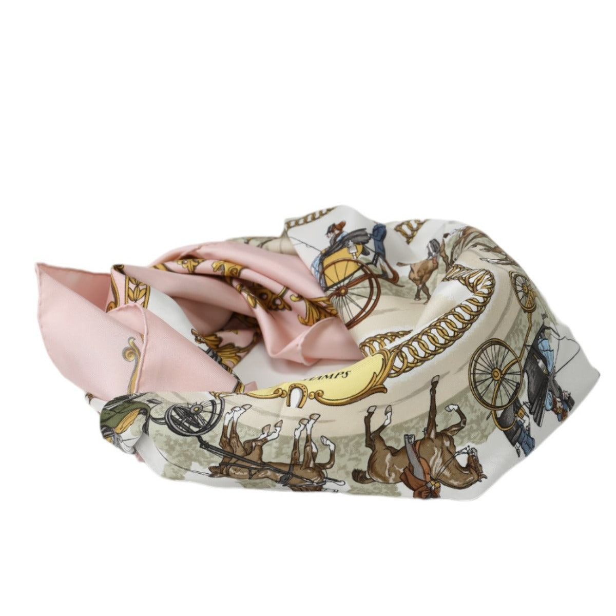 HERMES Scarf
 Scarf Carriage Carre 90 Walk to Longchamp Silk Pink [SS]
 【second hand】 