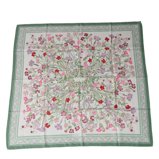 HERMES Scarf
 Scarf Flower Wild Carnation and Dianthus Silk Green [SS]
 【second hand】 