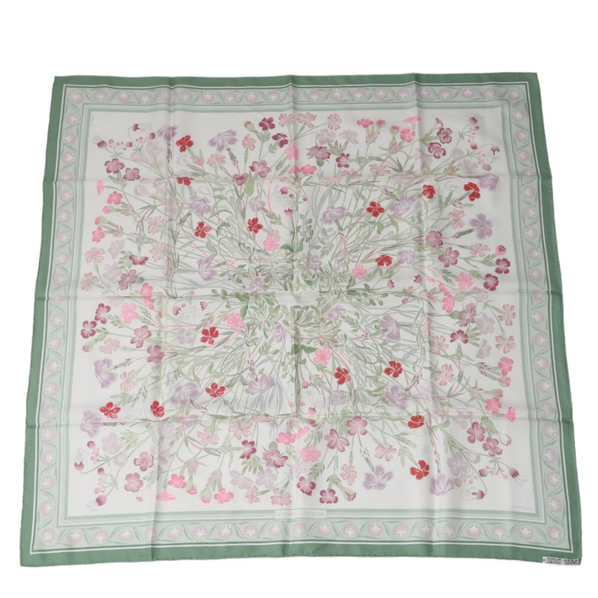 HERMES Scarf
 Scarf Flower Wild Carnation and Dianthus Silk Green [SS]
 【second hand】 