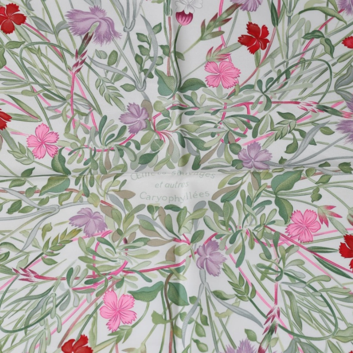 HERMES Scarf
 Scarf Flower Wild Carnation and Dianthus Silk Green [SS]
 【second hand】 