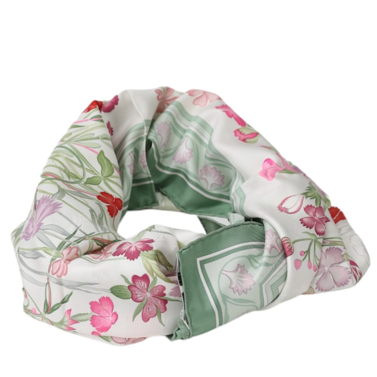 HERMES Scarf
 Scarf Flower Wild Carnation and Dianthus Silk Green [SS]
 【second hand】 