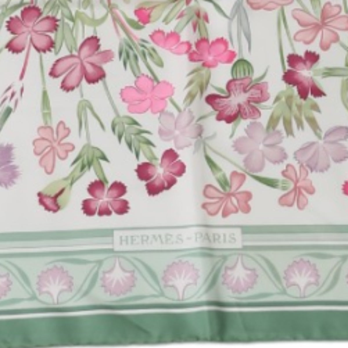 HERMES Scarf
 Scarf Flower Wild Carnation and Dianthus Silk Green [SS]
 【second hand】 