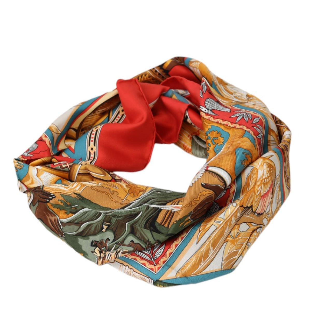 HERMES Scarf
 Stole Au son du Tam Tam Carre 90 Silk Red [SS]
 【second hand】 