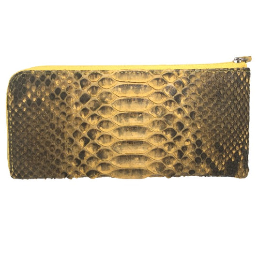 Python Long Wallet
 Long wallet with L-shaped zipper, Italian dyed, python, yellow [SS] 