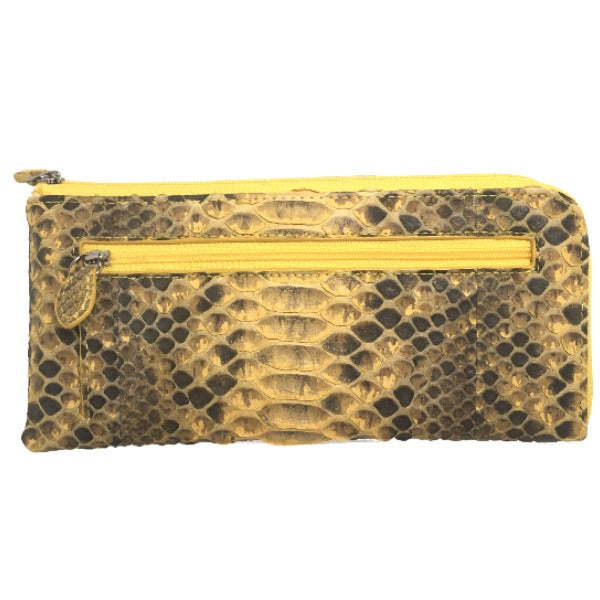 Python Long Wallet
 Long wallet with L-shaped zipper, Italian dyed, python, yellow [SS] 