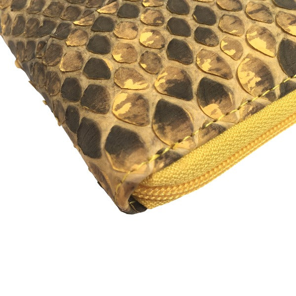 Python Long Wallet
 Long wallet with L-shaped zipper, Italian dyed, python, yellow [SS] 