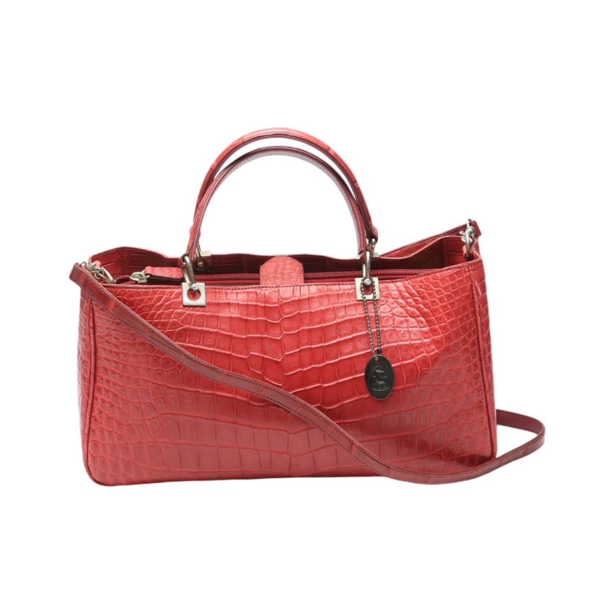 クロコダイル CROCODILE ハンドバッグ
 ショルダーバッグ JRA 日本製 2WAY クロコダイル レッド 【SS】
 【中古】