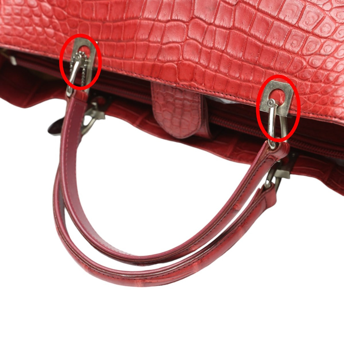 クロコダイル CROCODILE ハンドバッグ
 ショルダーバッグ JRA 日本製 2WAY クロコダイル レッド 【SS】
 【中古】