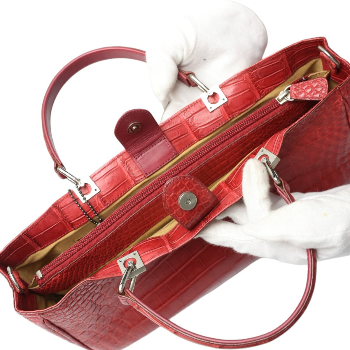 クロコダイル CROCODILE ハンドバッグ
 ショルダーバッグ JRA 日本製 2WAY クロコダイル レッド 【SS】
 【中古】