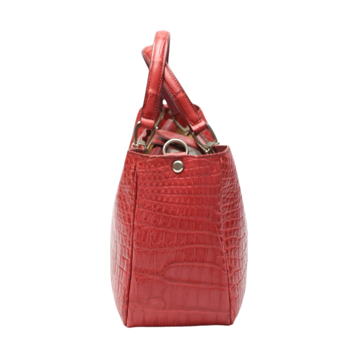 クロコダイル CROCODILE ハンドバッグ
 ショルダーバッグ JRA 日本製 2WAY クロコダイル レッド 【SS】
 【中古】