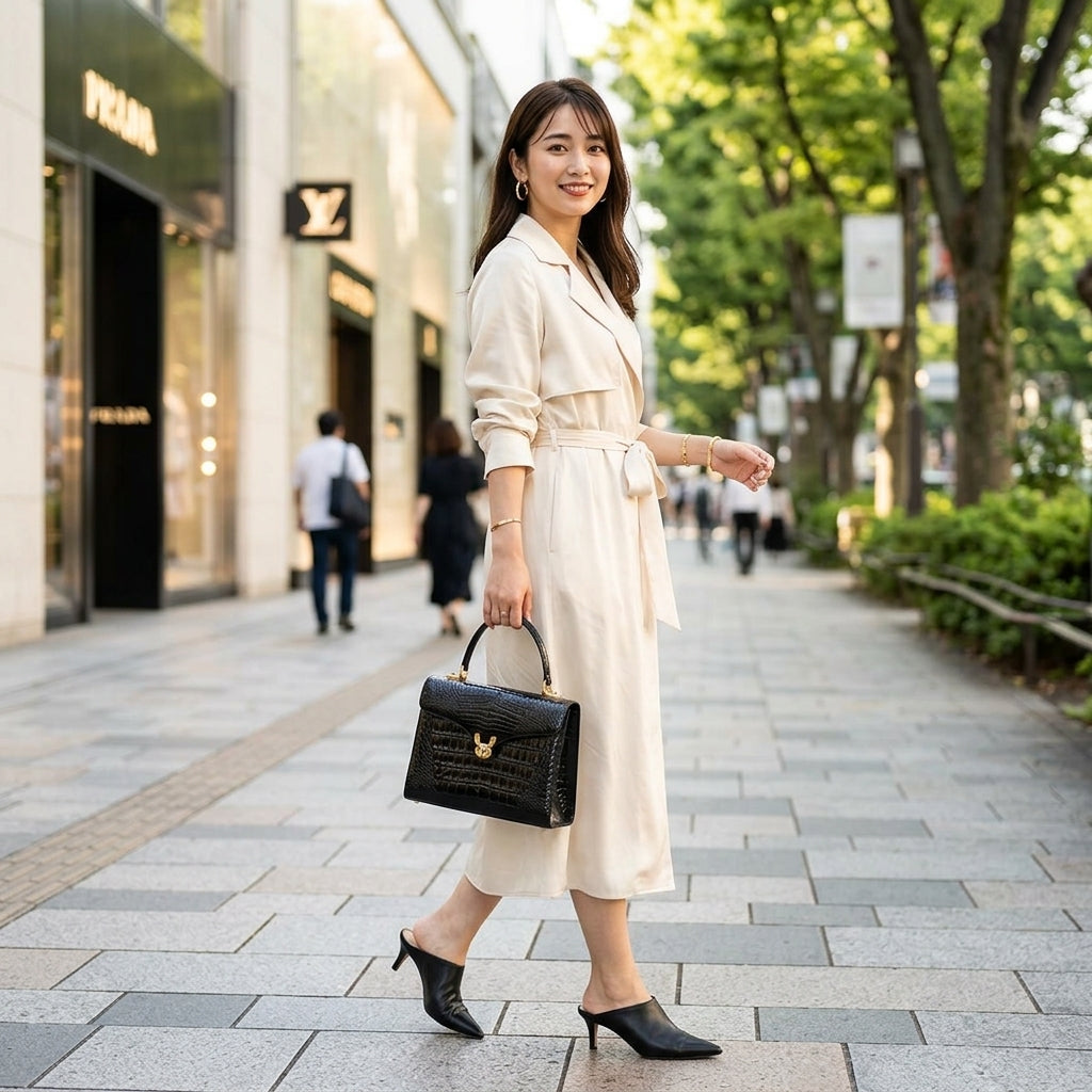 クロコダイル CROCODILE ハンドバッグ
 シャイニング クロコダイル 2WAY クロコダイル ブラック 【SS】
 【中古】