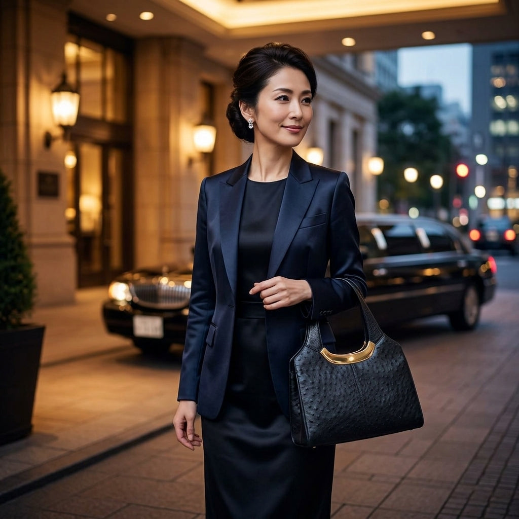 オーストリッチ ostrich ハンドバッグ
 フルポイント オーストリッチ ゴールド金具 オーストリッチ ブラック 【H】
 【中古】