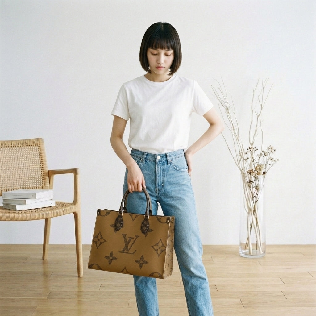 ルイヴィトン LOUIS VUITTON トートバッグ
 ハンドバッグ モノグラム・ジャイアントリバース オンザゴーMM モノグラムキャンバス M45321 ブラウン LV
 【SS】
 【中古】
