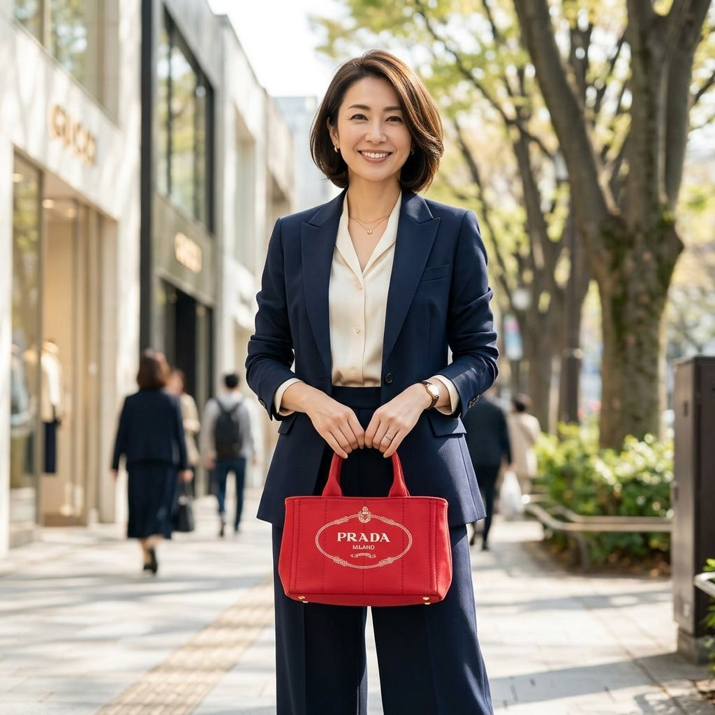 プラダ PRADA トートバッグ
 トートバッグ キャンバス カナパトート デニム レッド 【SS】
 【中古】