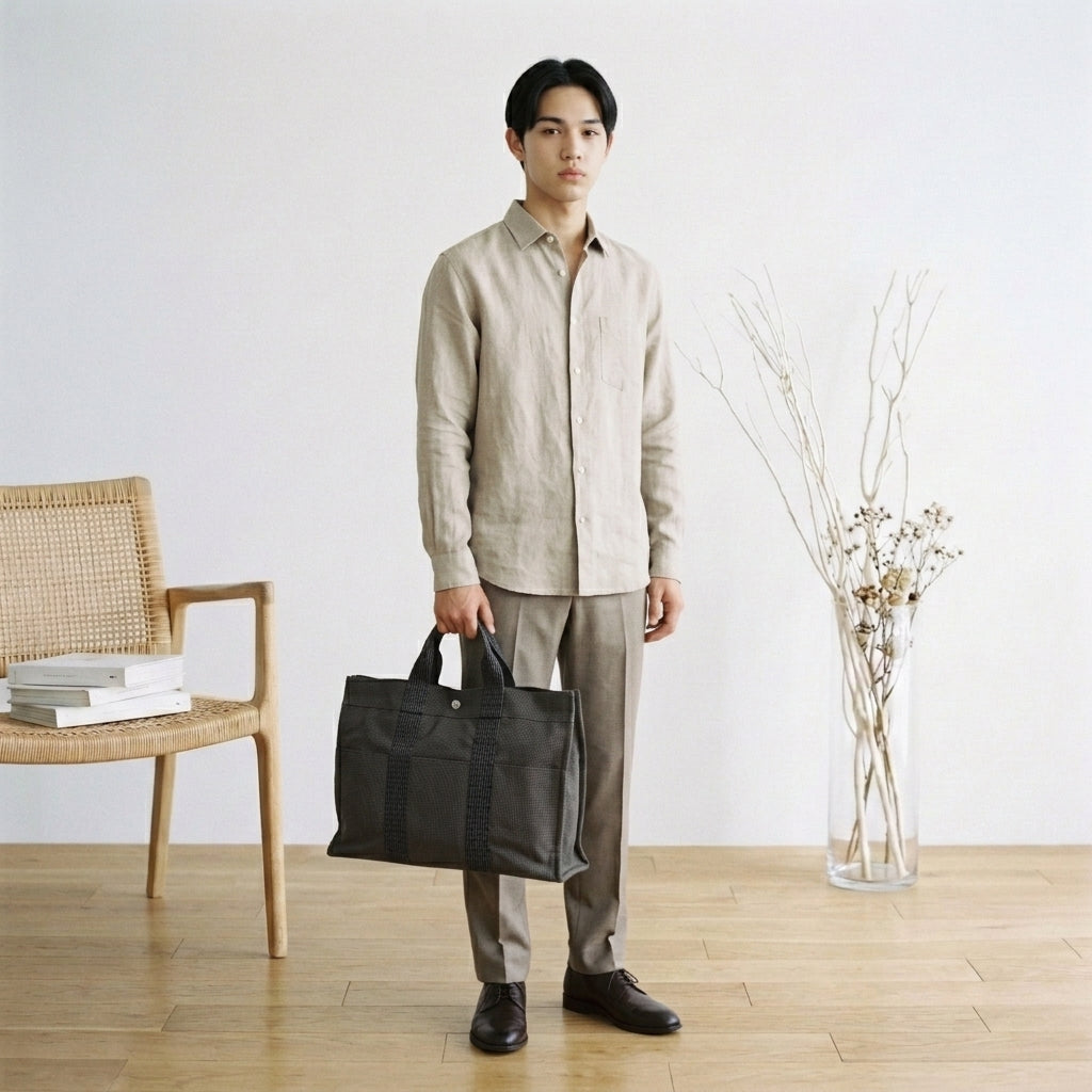 エルメス HERMES トートバッグ
 ハンドバッグ キャンバス エールラインMM ナイロン 100951M グレー 【SS】
 【中古】