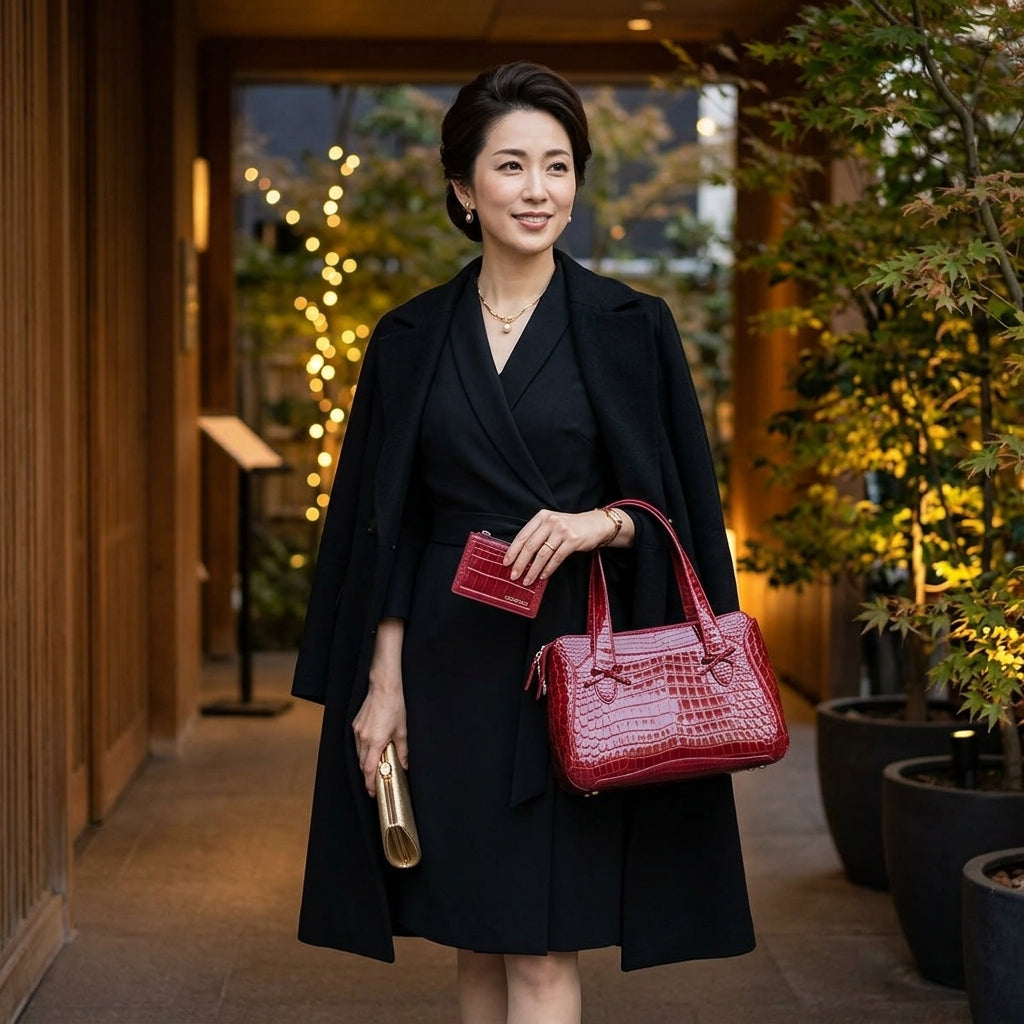 クロコダイル CROCODILE ハンドバッグ
 ハンドバッグ パスケース付き シャイニング クロコダイル GRES PARIS レッド 【SS】
 【中古】