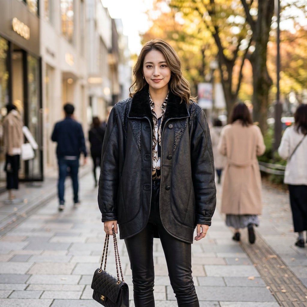 Other outerwear
 Half coat size 11, lamb leather, black [H]
 【second hand】 