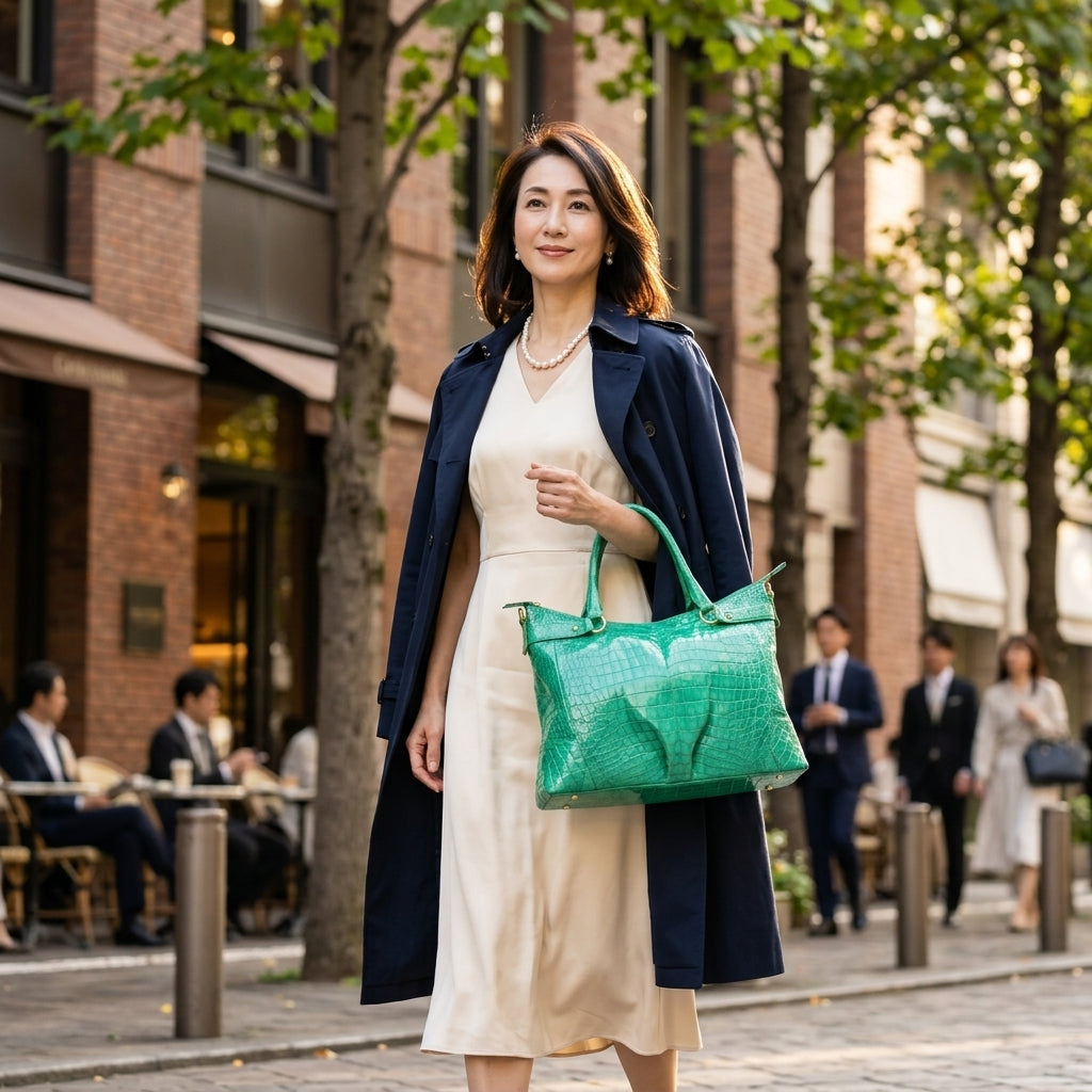 クロコダイル CROCODILE ハンドバッグ
 ショルダーバッグ シャイニング クロコダイル グリーン 【SS】
 【中古】