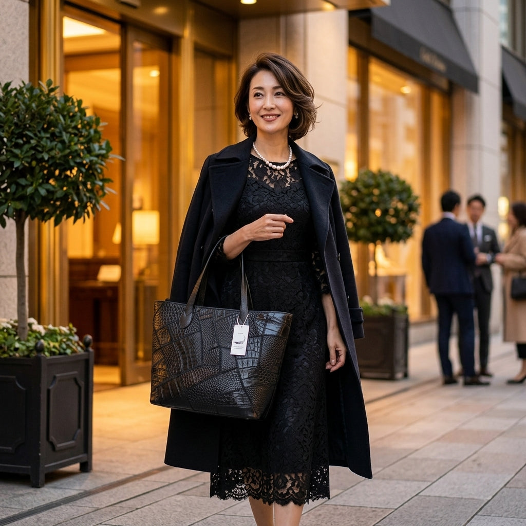 クロコダイル CROCODILE トートバッグ
 天ファスナー パッチワーク 軽量 クロコダイル LB-7001BLACKM ブラック 【H】