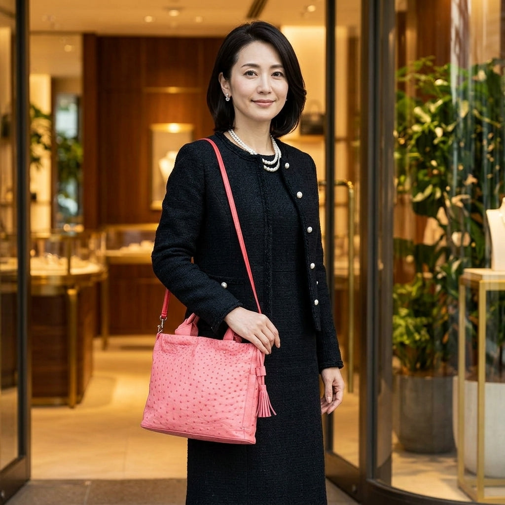 オーストリッチ ostrich トートバッグ
 2way ショルダーバッグ ハンドバッグ オーストリッチ ピンク 【SS】
 【中古】