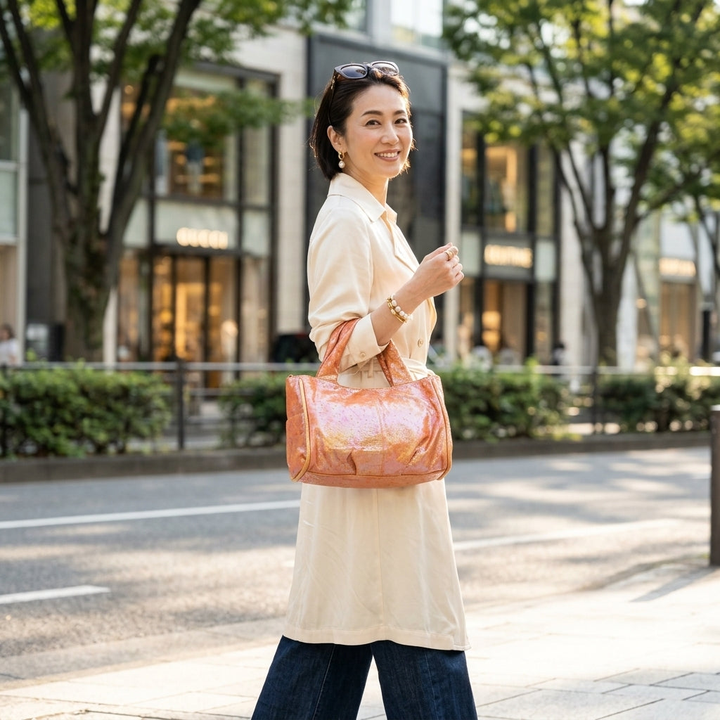 オーストリッチ ostrich ハンドバッグ
 ハンドバッグ パールソフト 訳アリ オーストリッチ HE-360H オレンジ 【SS】
 【中古】