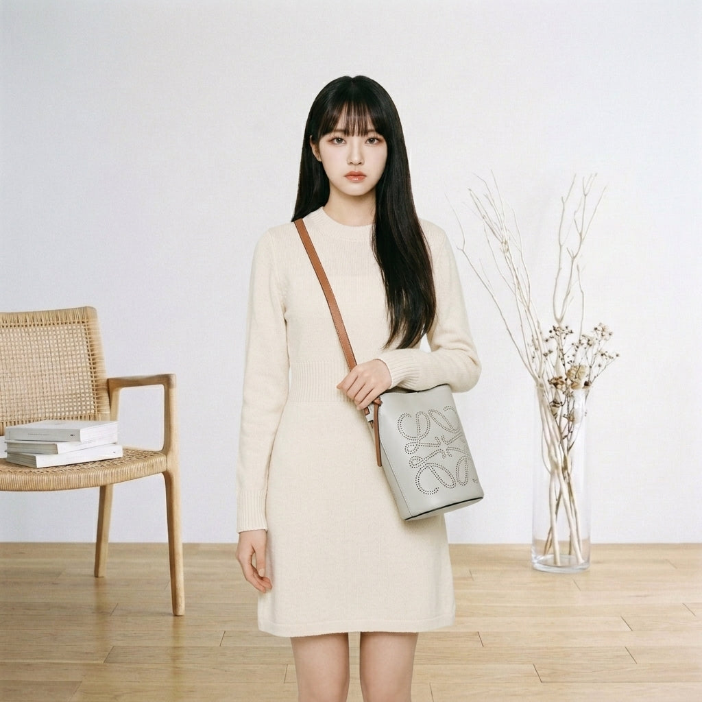 ロエベ LOEWE ショルダーバッグ
 ワンショルダーバッグ ゲートバケットバッグ アナグラム カーフ グレー 【SS】
 【中古】