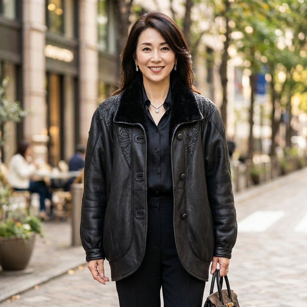 Other outerwear
 Half coat size 11, lamb leather, black [H]
 【second hand】 