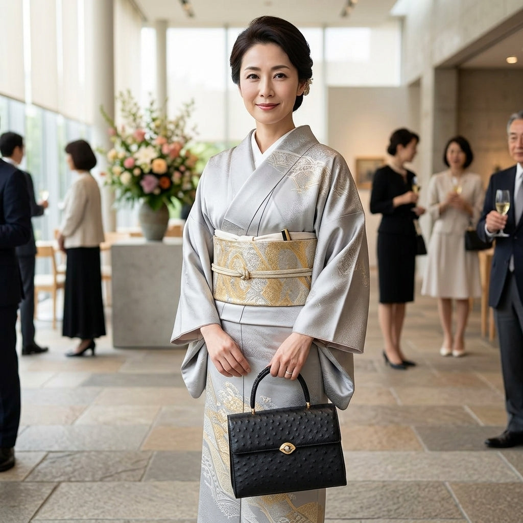 オーストリッチ ostrich ハンドバッグ
 フルポイント ゴールド金具 オーストリッチ ブラック 【H】
 【中古】