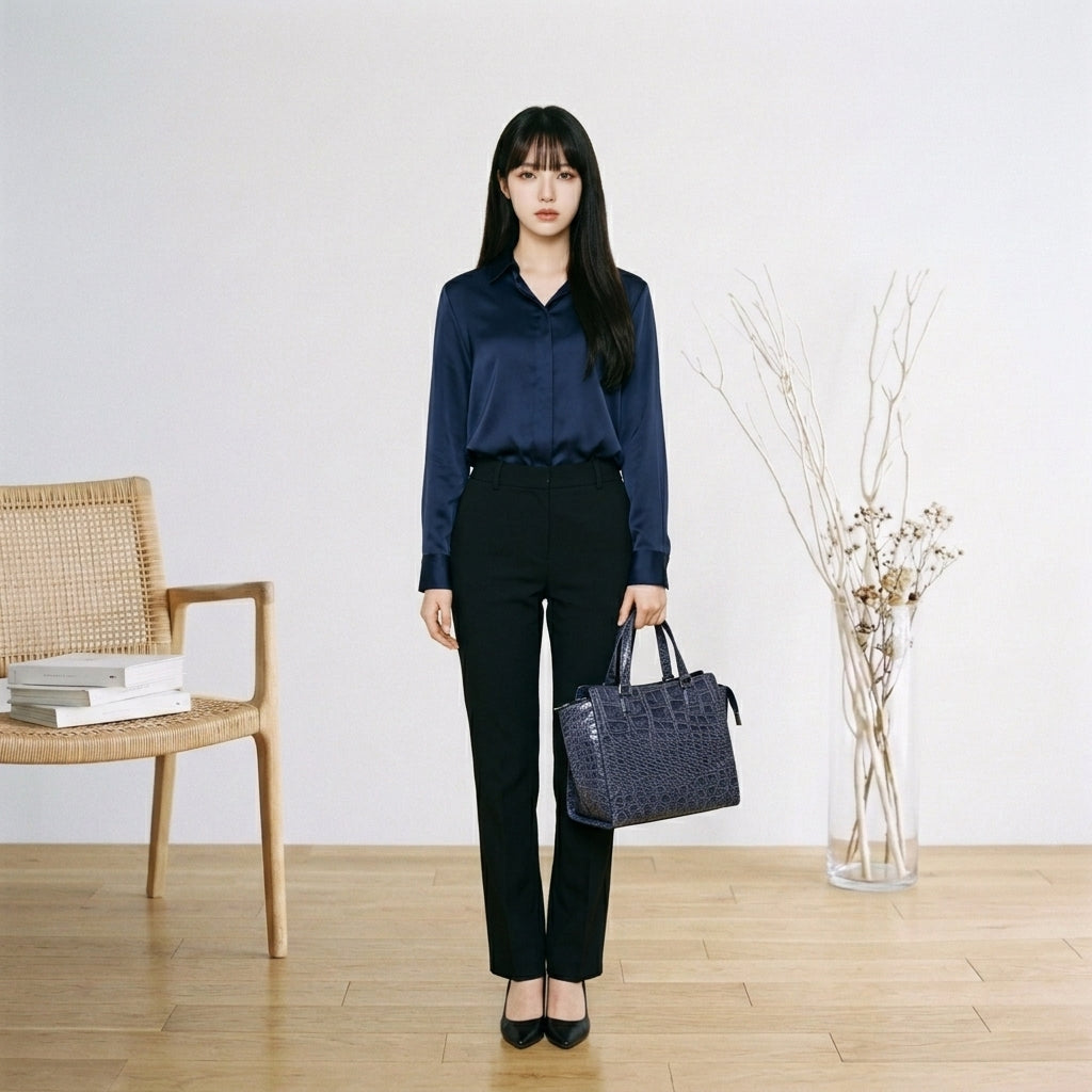 クロコダイル CROCODILE ハンドバッグ
 2WAY ショルダーストラップ付 クロコダイル LB-3055 ネイビー 【SS】