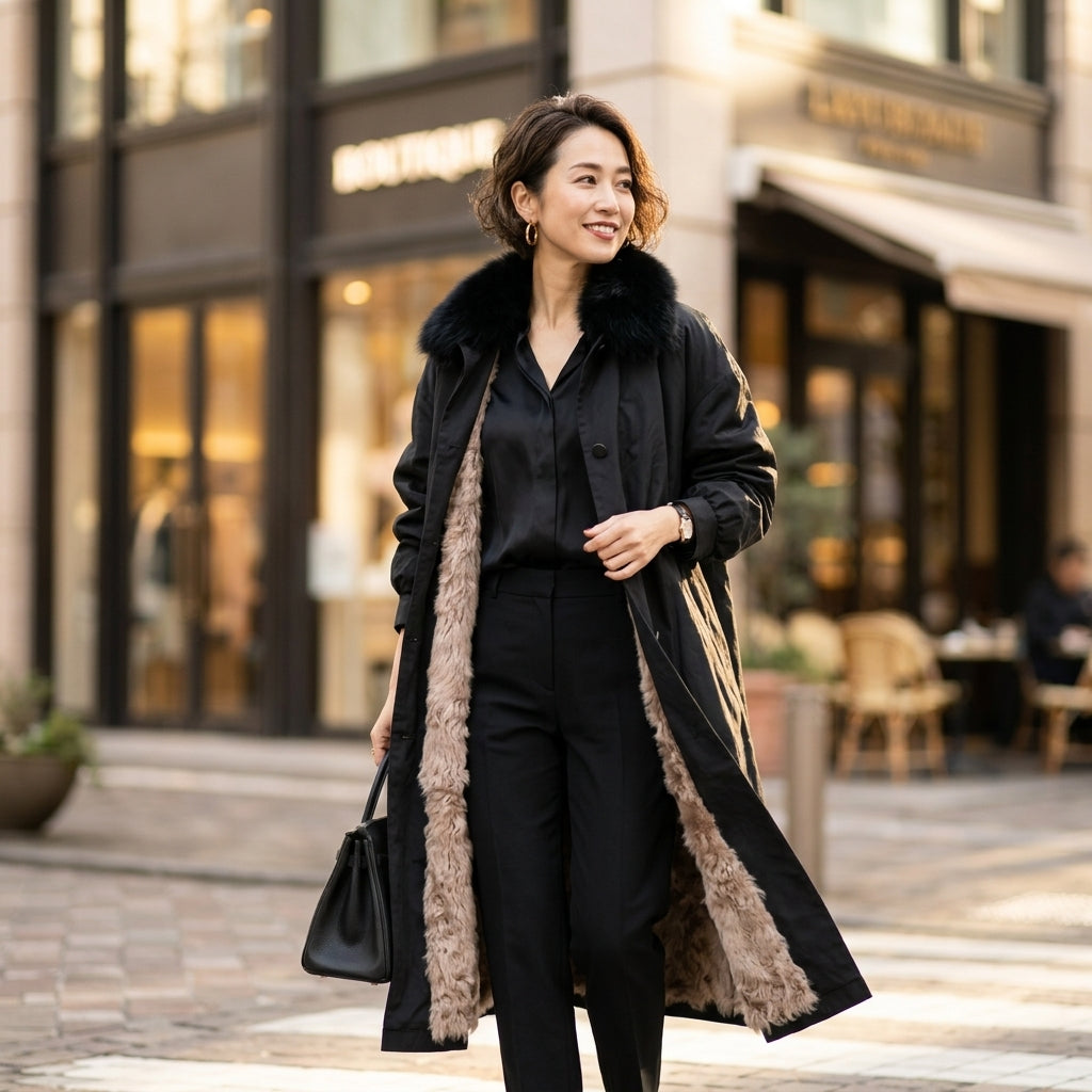 ファーコート Fur Court その他アウター
 Kanebo Silkコート ラビットファー ブラック 【SS】
 【中古】