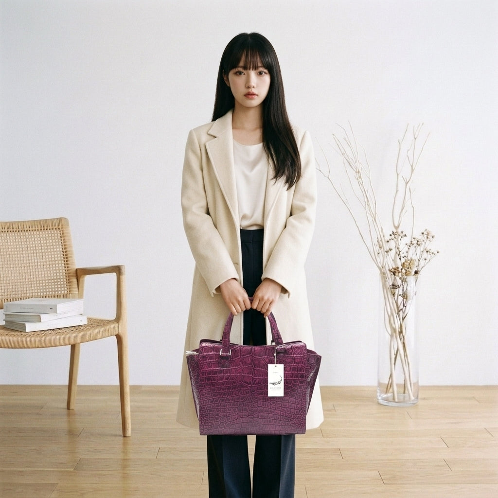 クロコダイル CROCODILE ハンドバッグ
 2WAY ショルダーストラップ付 クロコダイル LB-3055 パープル 【SS】