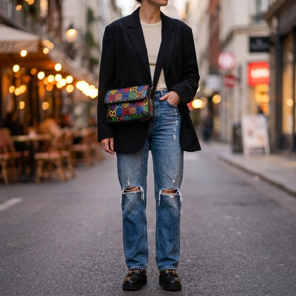 グッチ GUCCI ウエストバッグ
 ウエストポーチ ボディバッグ GGサイケデリック レザー 598113 ブラック×マルチカラー 【SS】
 【中古】