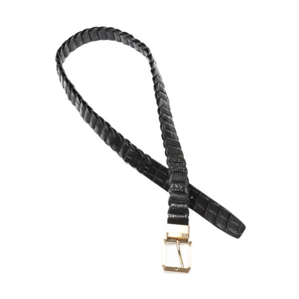 Crocodile Belt
 Pin type buckle, adjustable braided length, 35mm, LJ-BG, black x gold, [H] 