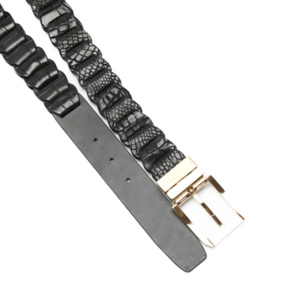 Crocodile Belt
 Pin type buckle, adjustable braided length, 35mm, LJ-BG, black x gold, [H] 