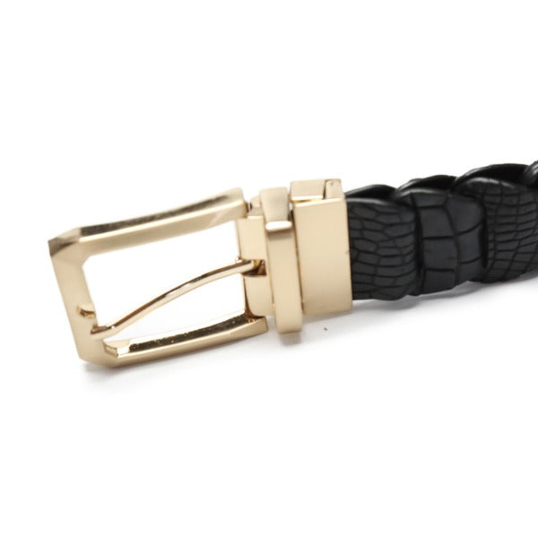 Crocodile Belt
 Pin type buckle, adjustable braided length, 35mm, LJ-BG, black x gold, [H] 